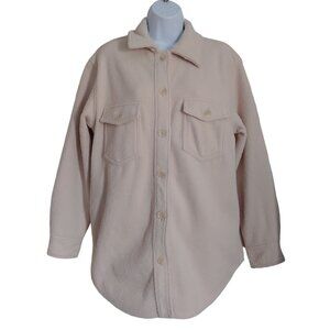 Joie Cream Long Sleeve Fleece Sherpa Mid Length Button Jacket Pockets Med